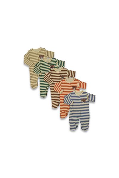 ENİA BABY Baby Boy Printed Cotton Snap-On Booties 5-Piece Newborn Set Jumpsuit (Girl Boy Newborn)