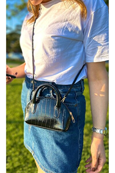 SİNİSA BAG Geantă de mână și de umăr cu curea încrucișată cu model mini crocodil pentru femei