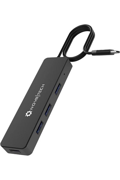 nov8tech Hub USB 3.0 cu 4 porturi, plastic/metal, negru/albastru, 60 cm