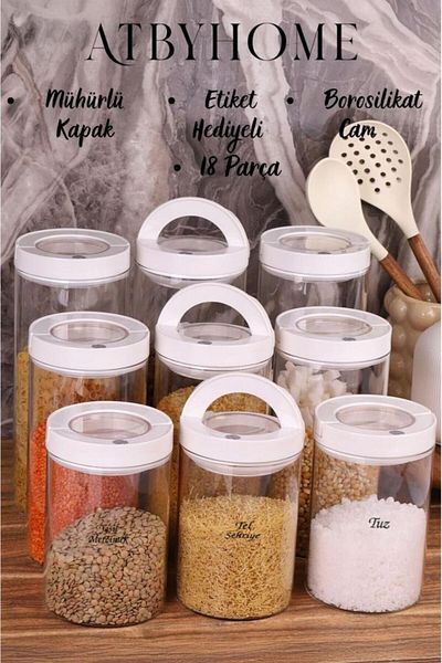 Atbyhome Lengo 9-Pack 1200-1600-2000 ml Sealed Vacuum Borosilicate Glass Food Storage Jar