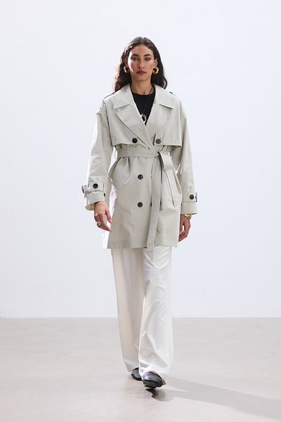 BE BLUE Classic Trench Coat with Stone Medium Length Belt