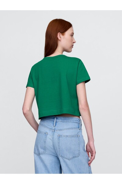 GAP Kadın Yeşil %100 Organik Pamuk VintageSoft Crop T-Shirt