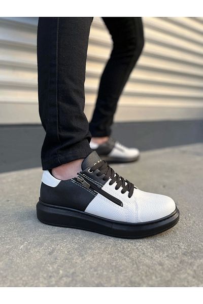 Joy Ayakkabı Jy155 Warrior Lace-Up and Zipper Skin Men's Casual Sneaker Shoes Cst - Black/White