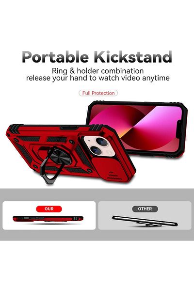 Atisijie Protective Case For Iphone 13 , Tpu/metal, Red/black, 6.1 Inches