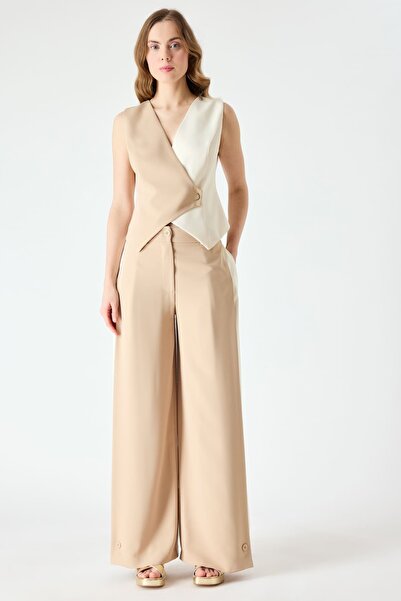 FEVER Çift renkli dökümlü palazzo pantolon