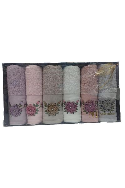 VİLERA HOME 6 Piece Towel Set with Embroidered