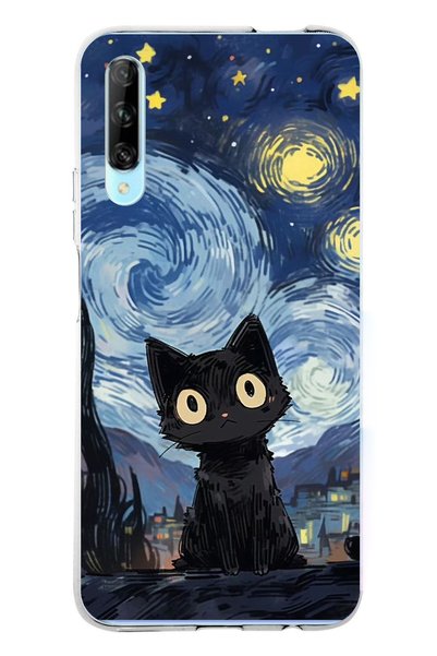 TechTree جراب من السيليكون الشفاف بتصميم Midnight Cat متوافق مع P Smart PRO