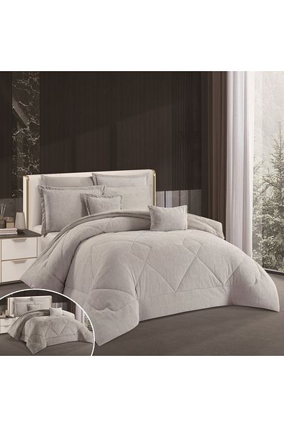 HOURS Horse Fur and Velvet Winter Double-Sided Comforter Set with Durable and Soft Fabric and Heavy Filling, 8 Pieces, King Size