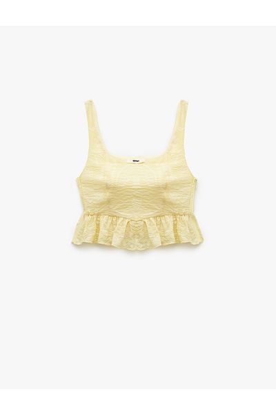 Koton Lined Square Neck Viscose Fabric Ruffled Strap Crop Blouse