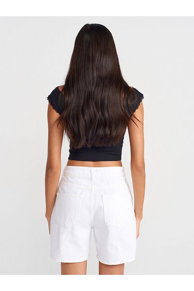 Dilvin 71987 Medium Denim Shorts-White