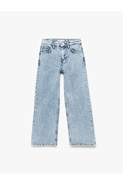 Koton Pantaloni din denim cu sclipici, cu dungi late, cu buzunare din bumbac