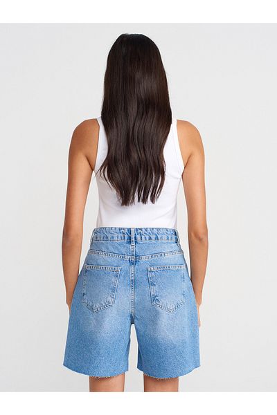 Dilvin 71982 Denim plisat în față Bermude-albastru