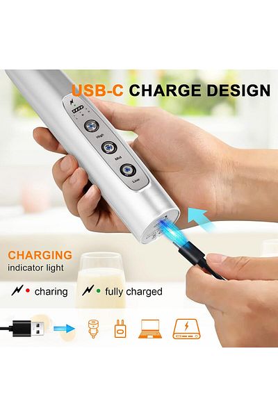 COOYA Rechargeable Milk Frother, with 3 Heads, 3 Speeds Adjustable for Cappuccino, Hot Chocolate