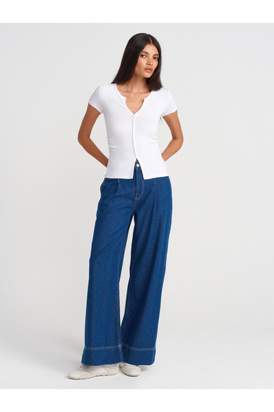 Dilvin 31838 Κοντό μανίκι με κουμπιά-λευκό