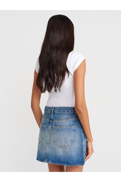 Dilvin 80582 Fusta mini din denim cu laser-nuanță