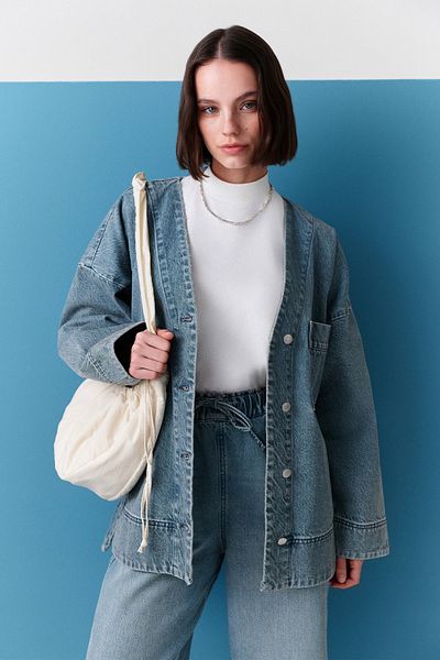 Manuka JACHETĂ DE DENIM ÎNCHISĂ CU BUTON ALBASTRU