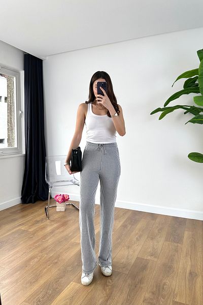 BİRCANÇİL Valley Black and White Striped Trousers