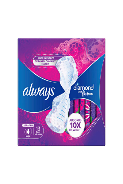 Always فوط دايموند فليكس فوم كبيرة بأجنحة - ١٣ قطعة | خفيفة الوزن، مانعة للتس...