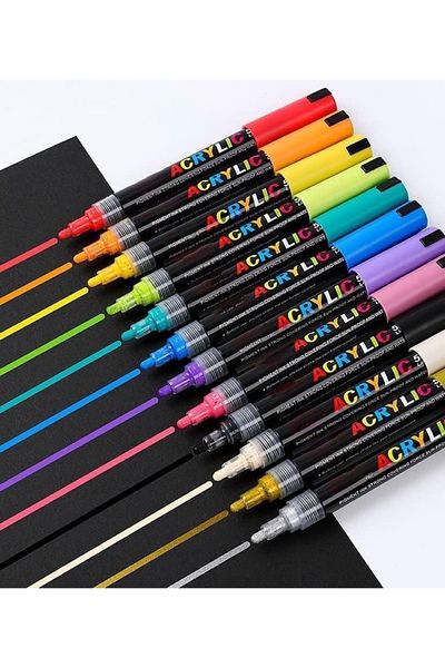 zola Set 12 markere acrilice,2 capete subtire si gros,varf 0.4 mm,pentru diverse suprafete,uscare rapida