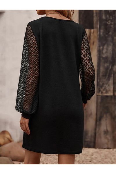 COTTONLAB Rochie de damă, cu mâneci lungi, cu decolteu în V, scurtă, din crep importat