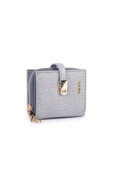 Nas Bag Women's Small Size Wallet with Card Holder, Coin and Photo Holder, Gray Glitter