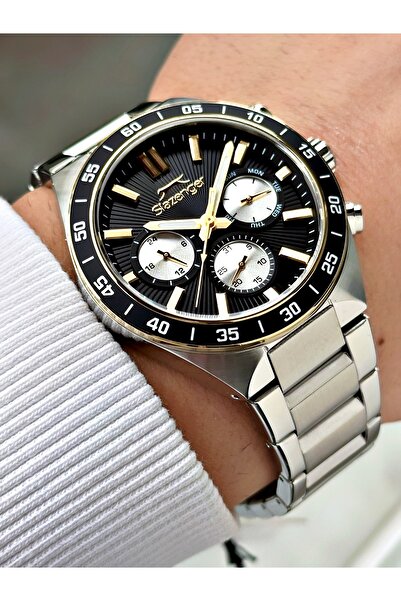 Slazenger Gümüş-Siyah Renk 10 ATM Su Geçirmezlik Çelik Kordon Çelik Kasa Erke...