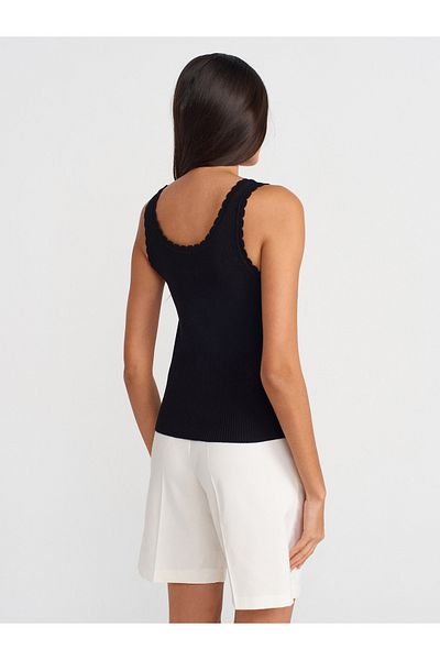 Dilvin 10744 Corded Button Detailed Knitwear Blouse-Black