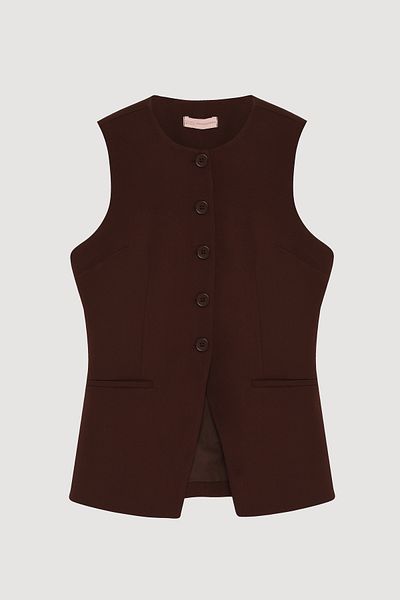 Quzu Buttoned V Cut Sleeveless Vest Brown