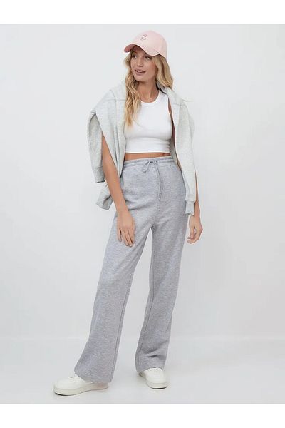 EXSPORT Pantaloni de trening gri, largi, largi, confortabili, cu buzunare laterale