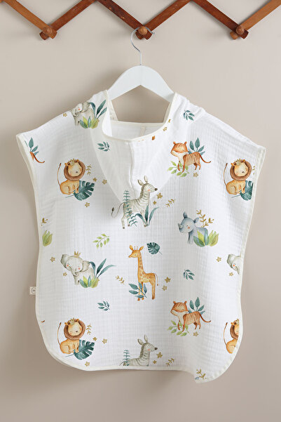 Tuğba Kuğu 4 Layer Muslin Poncho - Safari Animals