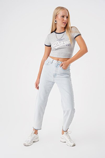 BPF Buz Mavisi Yuksek Bel Slim Mom Jean