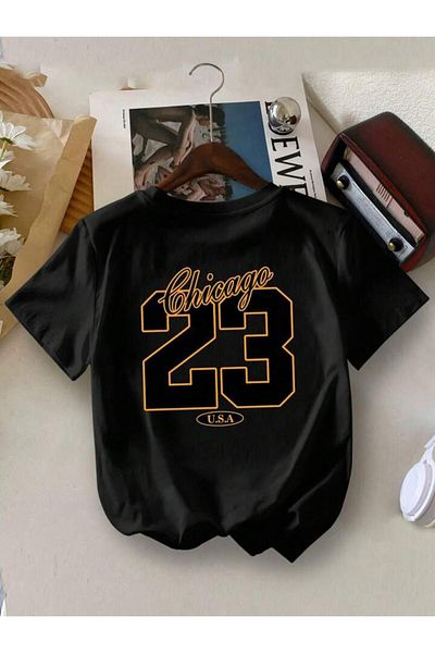 vinraus Fată/Băiat Negru 23 Chicago Tricou imprimat pe spate și față