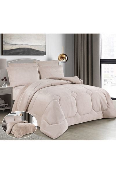 HOURS Horse Fur Winter Double-Sided Comforter Set with Durable and Soft Fabric and Heavy Filling, 6 Pieces, King Size
