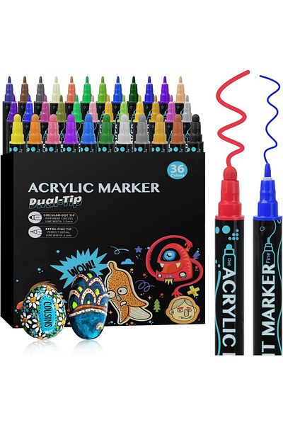 zola Set 36 markere acrilice,2 capete subtire si gros,varf 0.7 mm,pentru diverse suprafete,uscare rapida