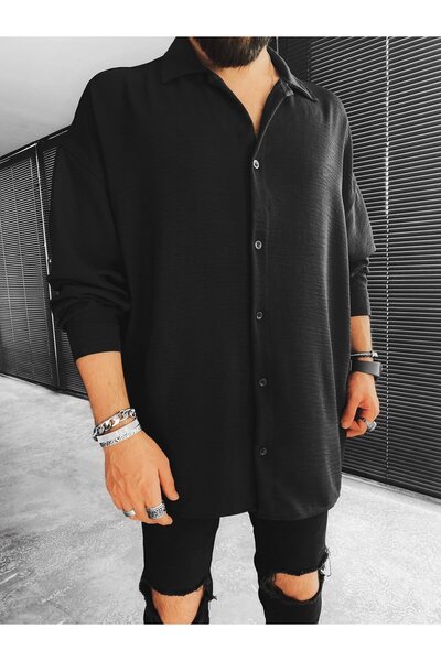 ablukaonline Ανδρικό πουκάμισο Oversize με κουμπιά μαύρο