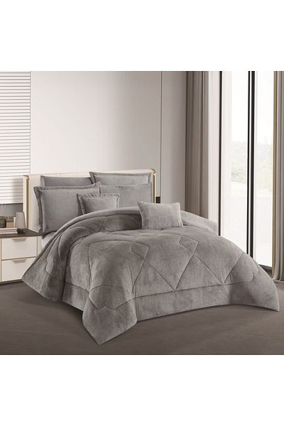HOURS Horse Fur and Velvet Winter Double-Sided Comforter Set with Durable and Soft Fabric and Heavy Filling, 8 Pieces, King Size