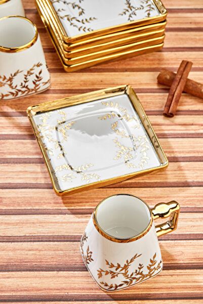 Cooker Set of 6 220 ml Porcelain Teacups with Stylish Design - Gold Gilded - Gift Option