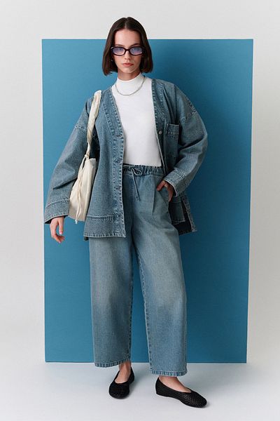 Manuka JACHETĂ DE DENIM ÎNCHISĂ CU BUTON ALBASTRU