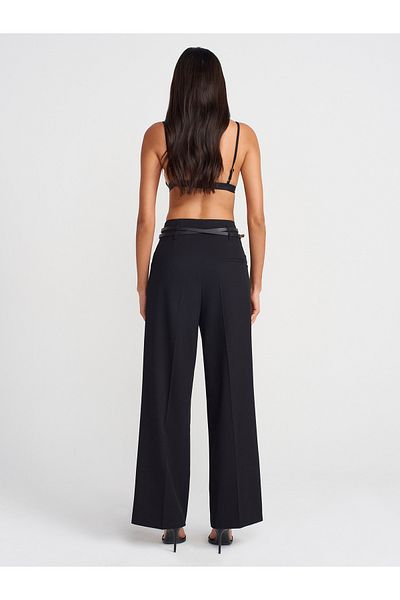 Dilvin 71617 Belted High Waist Pants-Black
