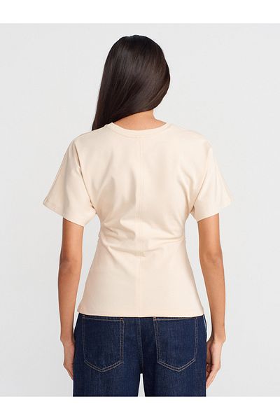 Dilvin 31585 Drape Detailed T-Shirt-Stone