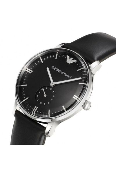 Emporio Armani ساعة كوارتز جلدية من الفولاذ المقاوم للصدأ للرجال