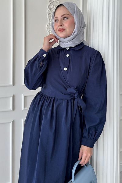 InStyle Φόρεμα με λεπτομέρεια με κουμπιά Modal Navy Blue