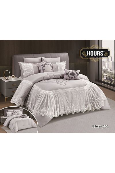 HOURS 8-piece lace bridal comforter with heavy, elegant ruffled filling for the most beautiful nights of your life