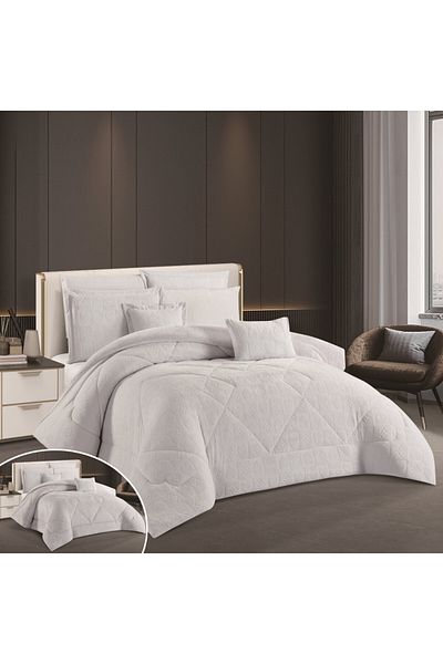HOURS Horse Fur and Velvet Winter Double-Sided Comforter Set with Durable and Soft Fabric and Heavy Filling, 8 Pieces, King Size