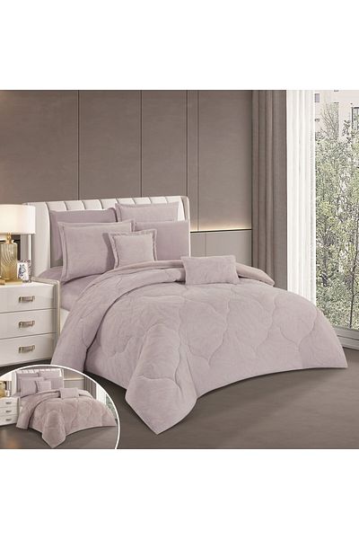 HOURS Horse Fur and Velvet Winter Double-Sided Comforter Set with Durable and Soft Fabric and Heavy Filling, 8 Pieces, King Size