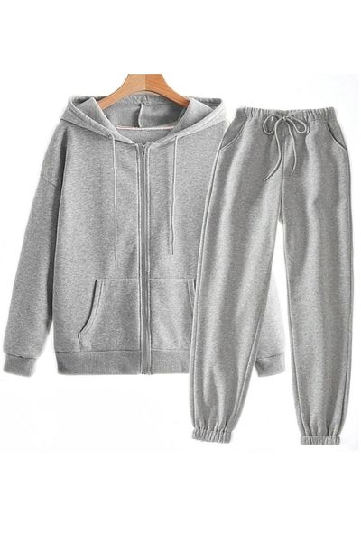 Maki Set de trening cardigan sezonier supradimensionat, de sus, de jos, gri