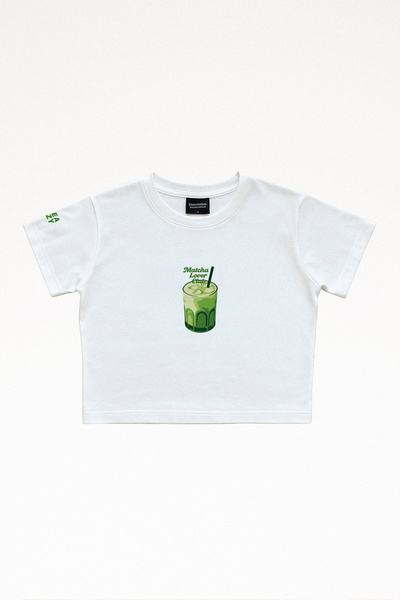 Eazy Co Tricou cu mânecă scurtă Matcha Lover Club Crop Top alb