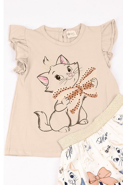 HÇM Girl's Suit Skirted Cat Printed Sleeve Detail A66