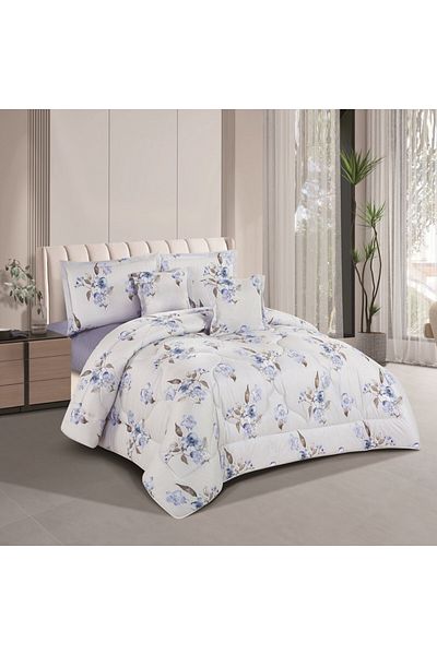 HOURS Horse 6-Piece Double-Sided Floral Silk Comforter Set, King Size