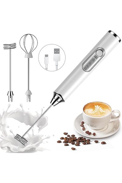 COOYA Rechargeable Milk Frother Handheld, with 2 Replaceable Stainless whisks, 3 Speeds, for Cappuccino